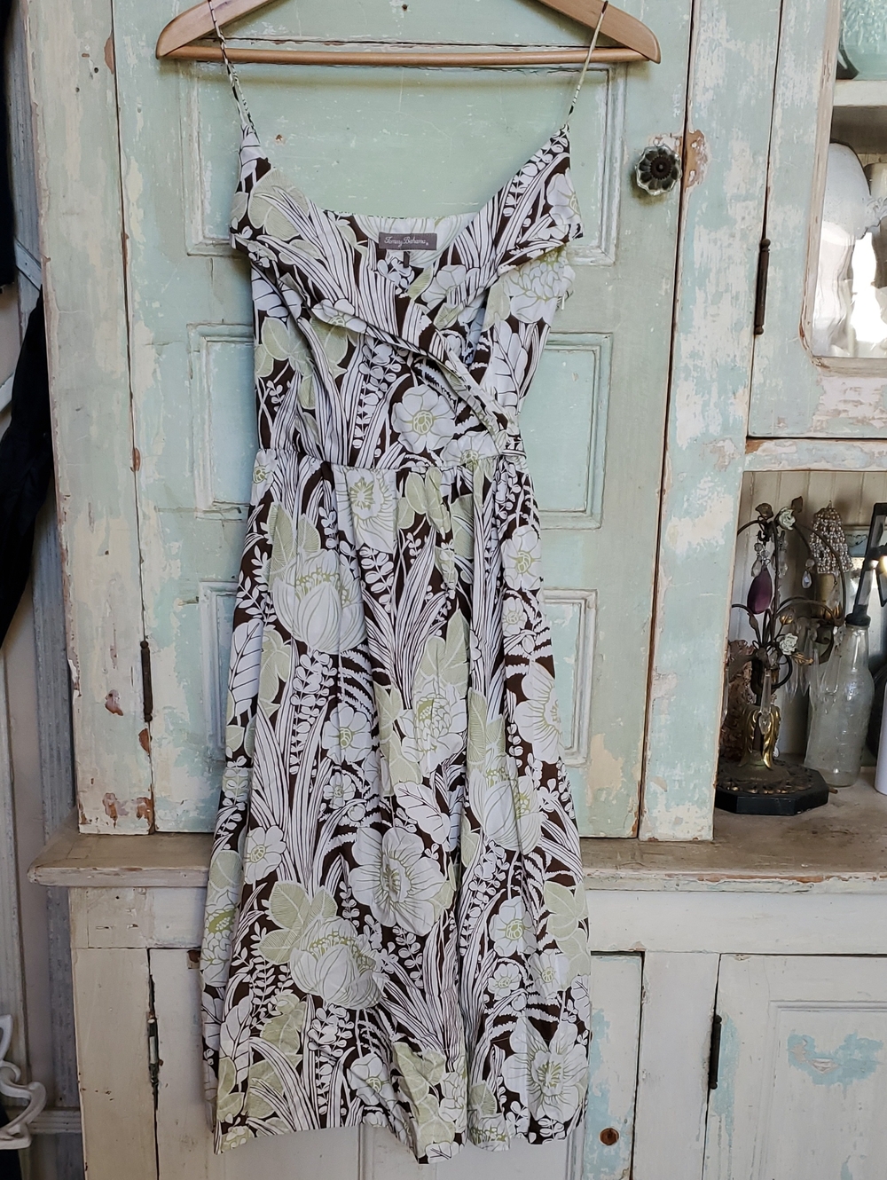 Tommy Bahama Brown and Cream Floral Maxi Dress